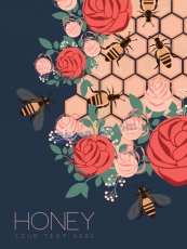创意蜜蜂和玫瑰矢量素材