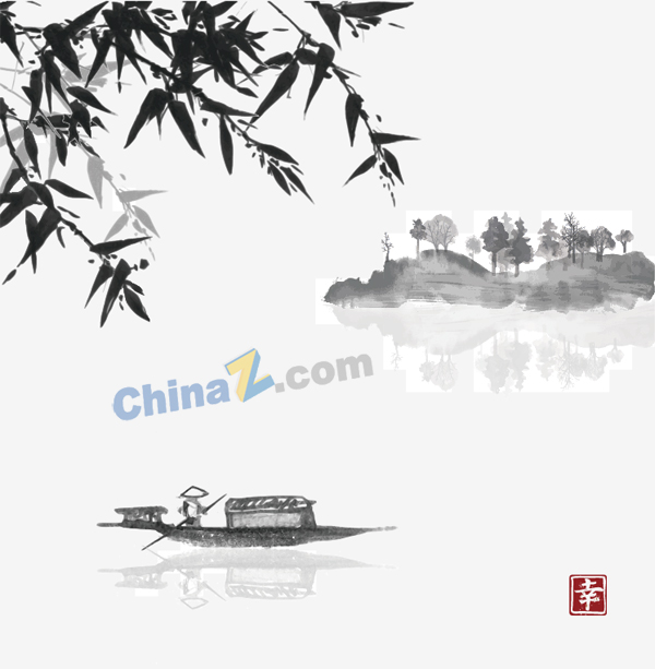 中国风水墨插画矢量设计矢量下载