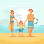 海滩度假家庭矢量插画