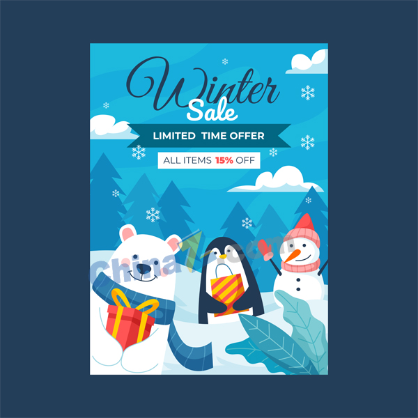 冬季卡通促销矢量海报设计矢量下载