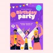生日派对矢量人物插图海报