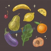 手绘粉笔果蔬矢量插图