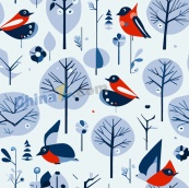 冬季花鸟图矢量设计素材