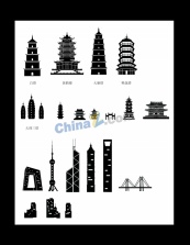 黑白矢量建筑轮廓模板