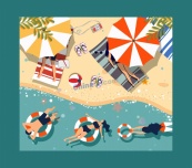 彩色卡通夏日沙滩人物矢量模板