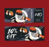 暗色寿司料理餐券设计矢量模板