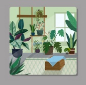 房间装饰室内绿化植物矢量背景