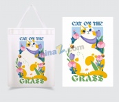 插画风格猫咪花朵帆布设计矢量
