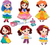 卡通风格多彩小女孩插画集矢量