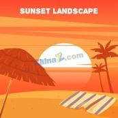 海滩日落场景明信片矢量素材