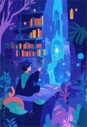 毕业生梦幻图书馆背景矢量素材