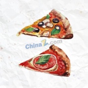 手绘风披萨美食展示矢量素材