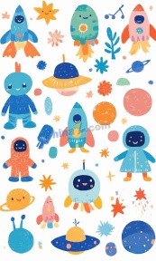 太空科幻主题童书插画矢量素材