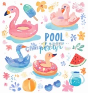 甜美手绘夏日泳池插画矢量素材