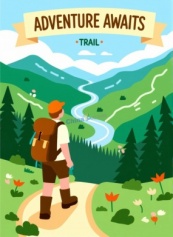 充满活力山间徒步矢量图片