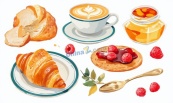 手绘法式早餐面包合集矢量素材