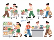 扁平人物超市购物矢量素材插画