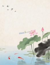 荷花锦鲤国风背景矢量插画素材