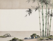水墨竹石画背景展板矢量模板
