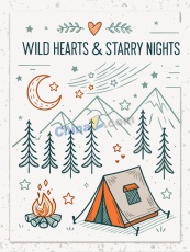 手绘户外山林露营海报矢量模板