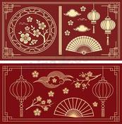 新春金色线条装饰合集矢量素材