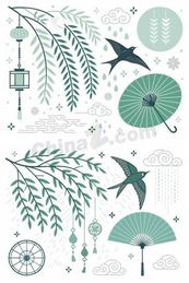 清明节柳枝燕子合集矢量素材