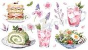 水彩春日野餐餐点合集矢量素材