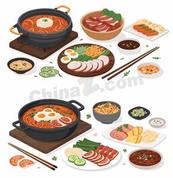 韩国传统特色美食合集矢量素材