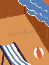 夏日海边沙滩椅手绘风插画矢量