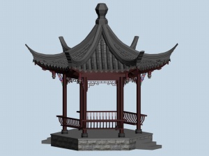 中式六角亭3D设计