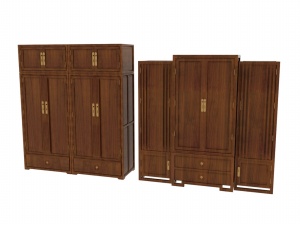 复古中式衣柜3D模型设计