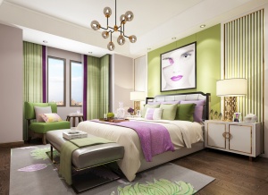 浅绿主题风格卧室模型设计