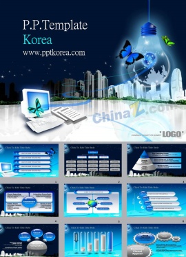 蓝色玻璃质感电子网络科技ppt模板