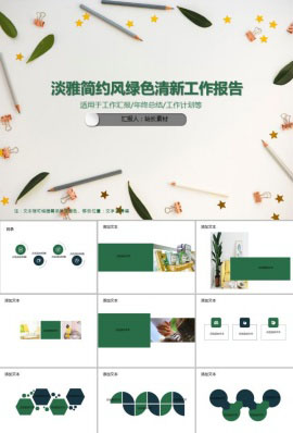 淡雅简约风绿色清新工作报告PPT模板