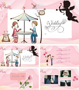 粉色浪漫风格情人节表白婚礼相册PPT模板