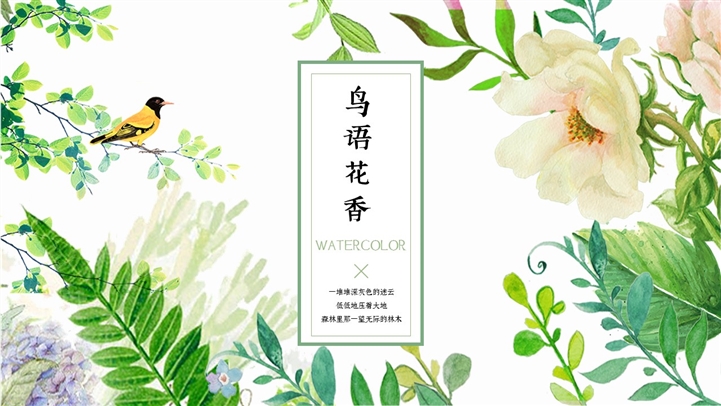 小清新鸟语花香年终述职报告PPT模板