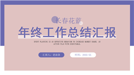 潘通长春花蓝年终总结ppt模板