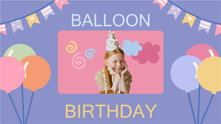 可爱气球萌娃女孩生日派对策划ppt模板