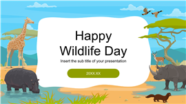 卡通插画风世界野生动物日主题宣传ppt模板