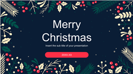 深蓝雅致冬青圣诞节派对策划ppt模板