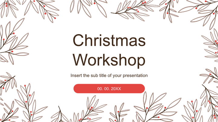 简约红棕配色手绘风圣诞节手工坊活动ppt模板