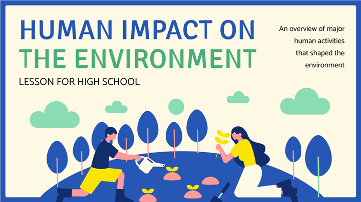 蓝绿扁平插画风环境保护课件ppt模板