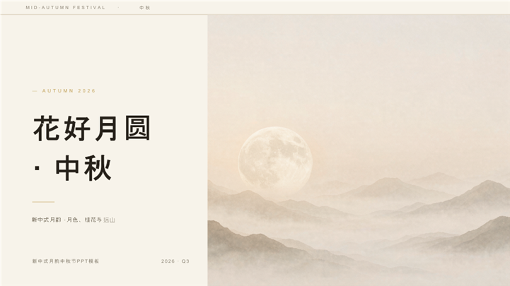 极简新中式月韵中秋节通用PPT模板