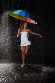 美女雨中打伞图片