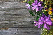 木板上鲜花背景图片