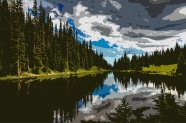 山水湖泊油画风景图片