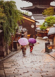 日本和服美女撑伞背影图片