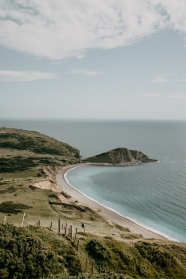 绿色山丘海岸大海图片