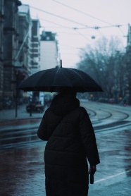 冬季雨天撑伞背影图片