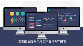复古配色商务年终汇报总结PPT图表